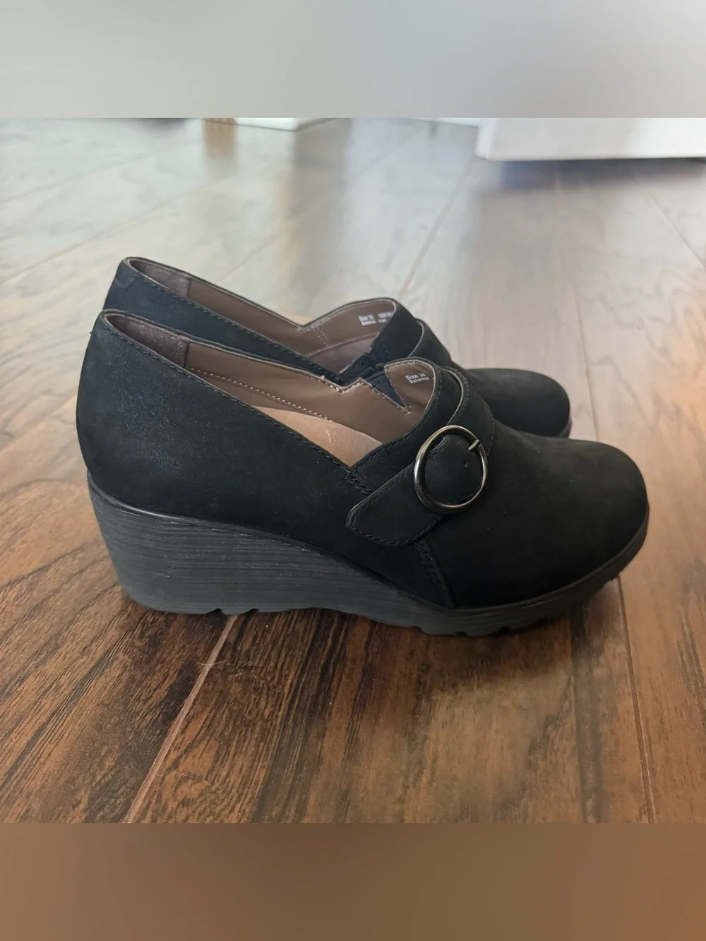 Dansko Clio Black Nubuck Leather‎ Wedge Shoes Size 36